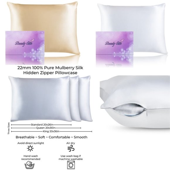 2 NEW 100% Mulberry Silk Pillowcase W/hidden zipper. Standard, Queen, King sizes - Picture 5 of 11